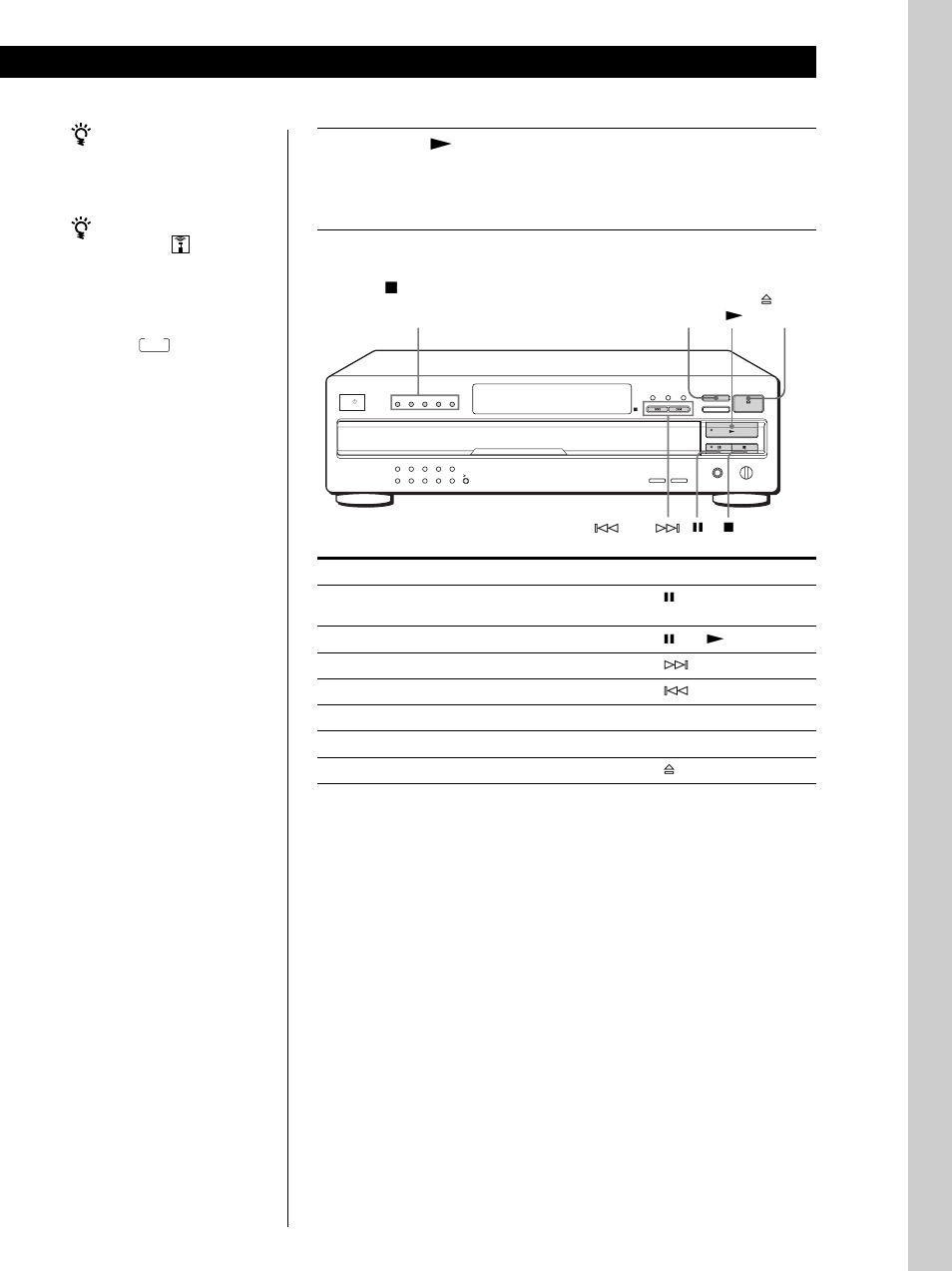 Grundfunktioner, Avbryta uppspelning, Tryck på p | För att, Gör så här | Sony CDP-CA80ES User Manual | Page 95 / 112