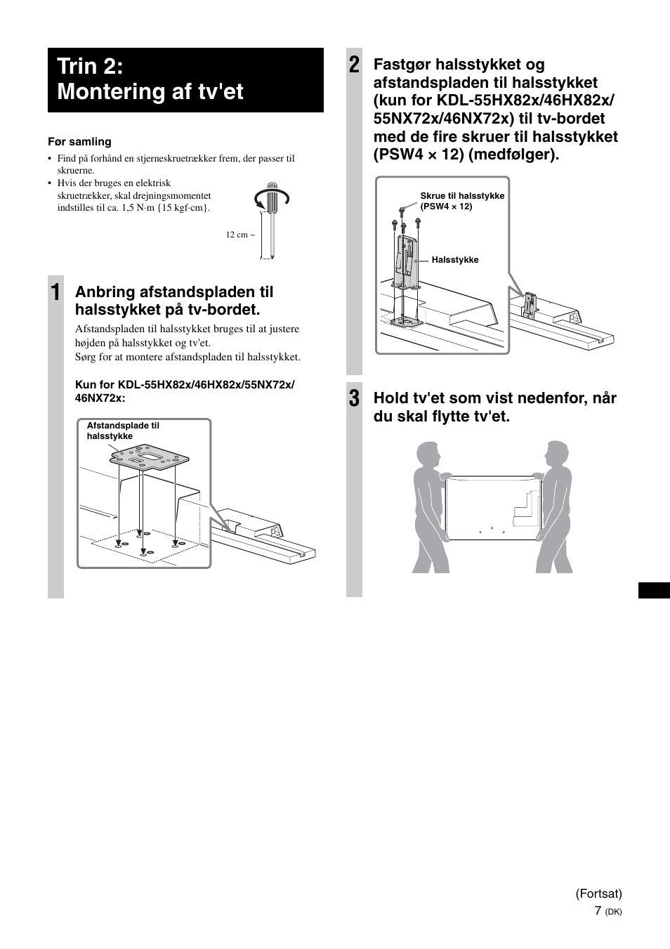 Trin 2: montering af tv'et, Trin 2: montering af tv'et 1 | Sony SU-B461S User Manual | Page 115 / 255
