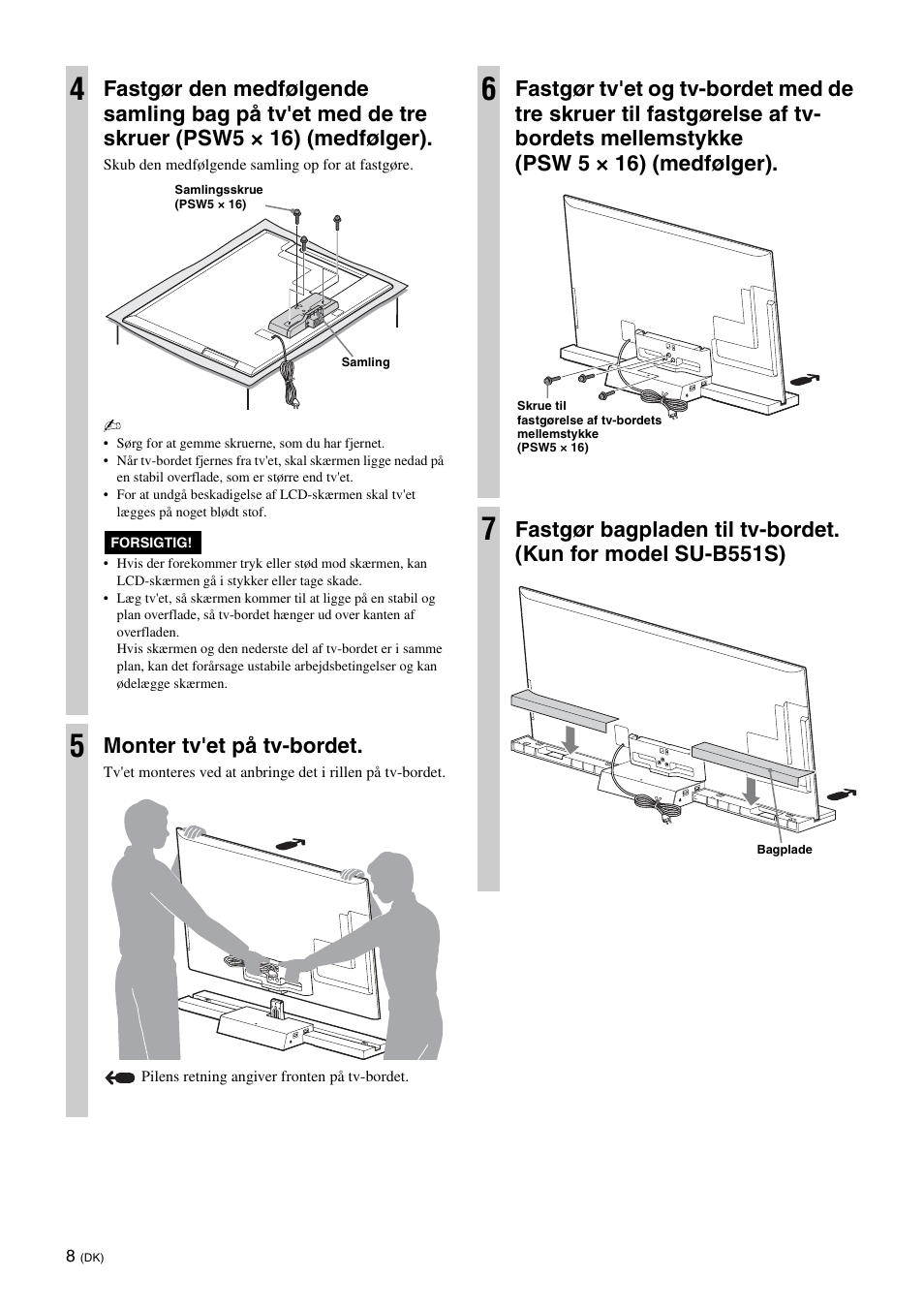 Monter tv'et på tv-bordet | Sony SU-B461S User Manual | Page 116 / 255