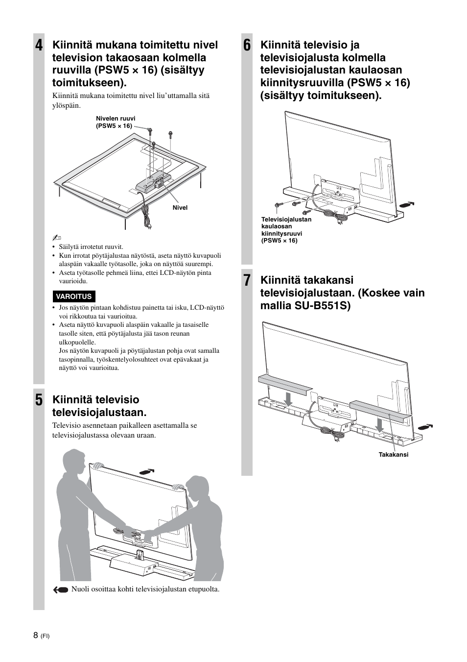 Kiinnitä televisio televisiojalustaan | Sony SU-B461S User Manual | Page 128 / 255