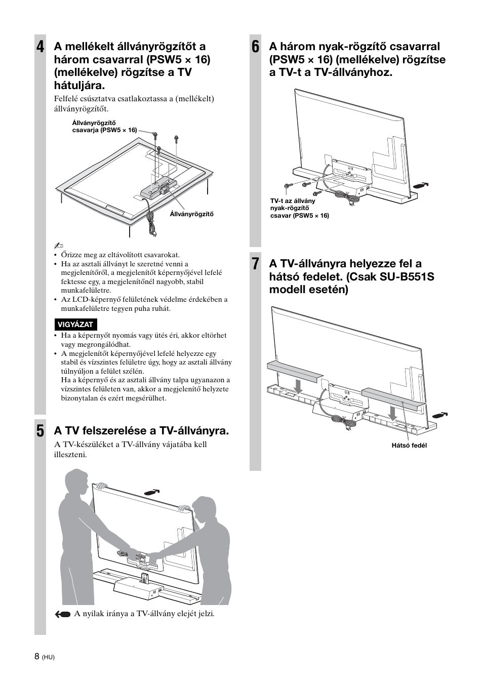 A tv felszerelése a tv-állványra | Sony SU-B461S User Manual | Page 178 / 255