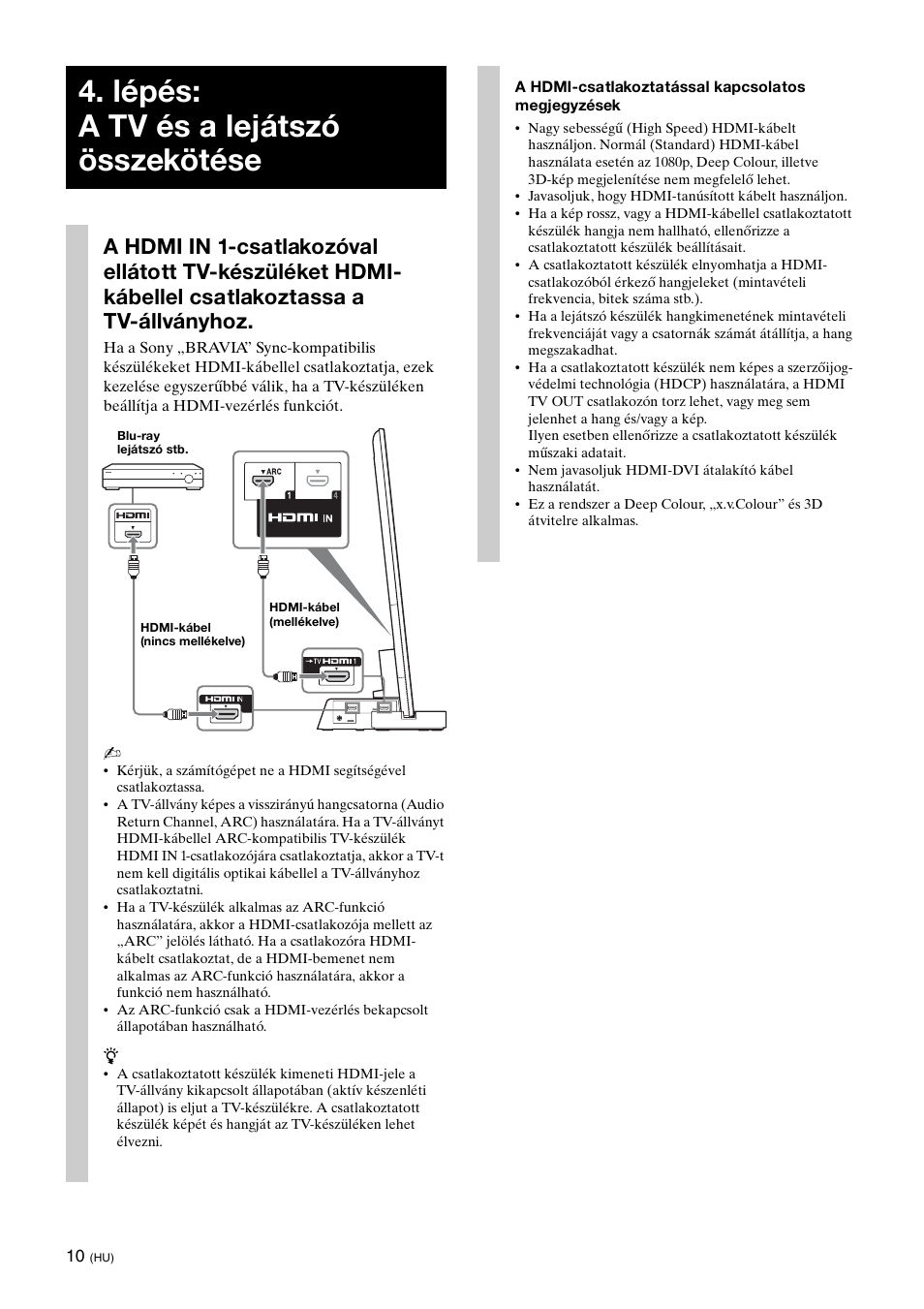 Lépés: a tv és a lejátszó összekötése | Sony SU-B461S User Manual | Page 180 / 255