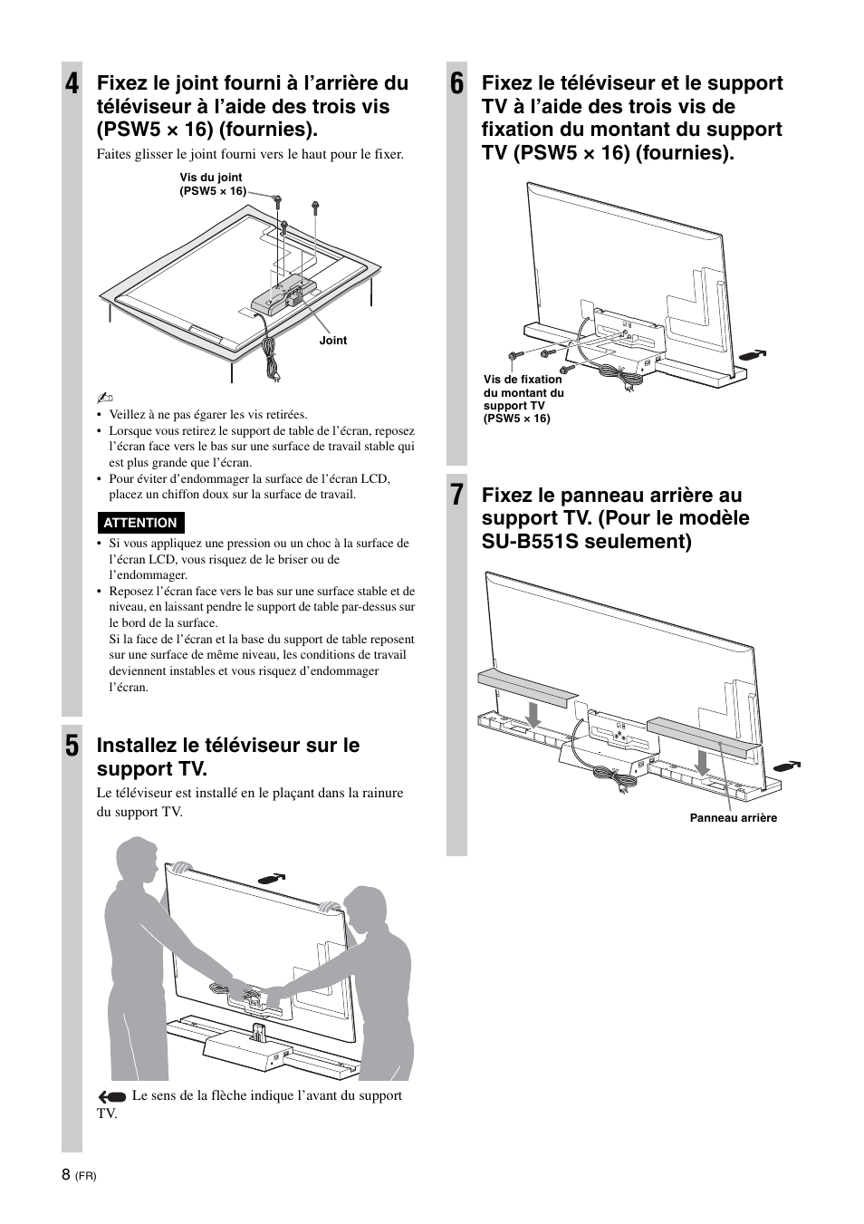 Installez le téléviseur sur le support tv | Sony SU-B461S User Manual | Page 20 / 255