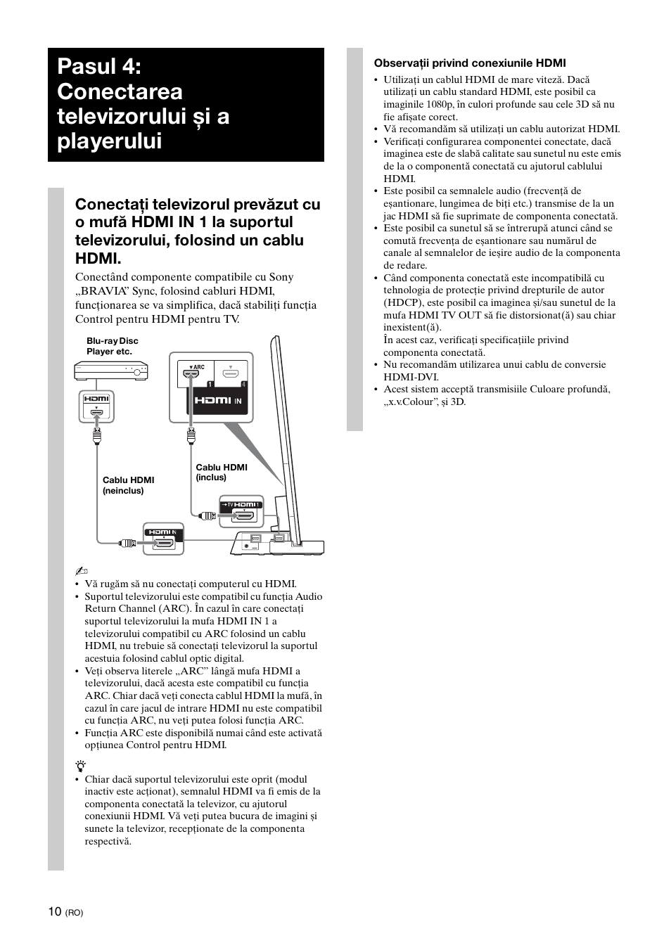 Pasul 4: conectarea televizorului și a playerului | Sony SU-B461S User Manual | Page 216 / 255