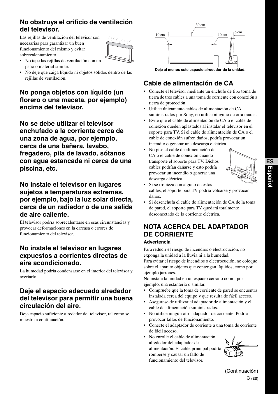 Cable de alimentación de ca, Nota acerca del adaptador de corriente | Sony SU-B461S User Manual | Page 27 / 255