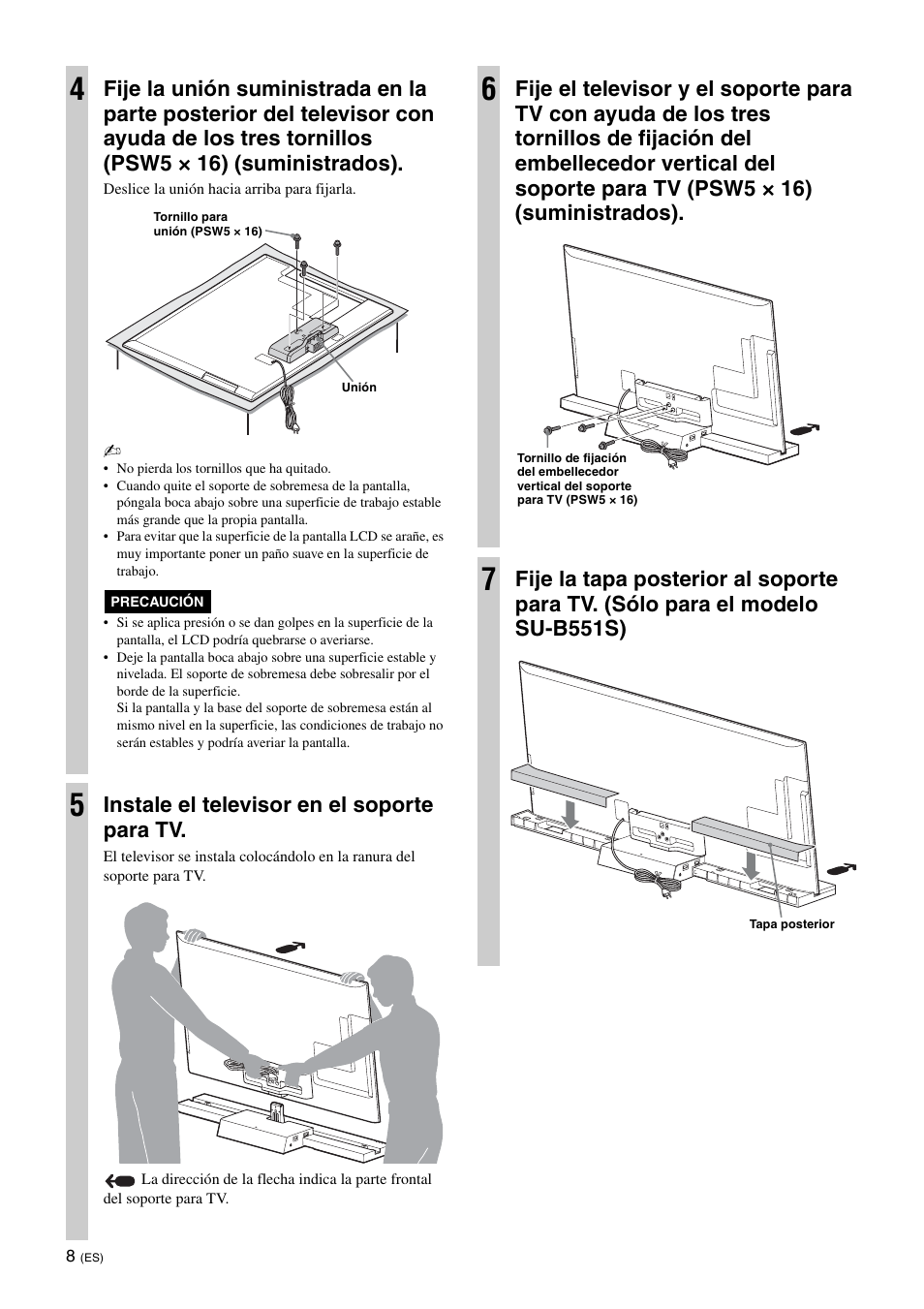 Instale el televisor en el soporte para tv | Sony SU-B461S User Manual | Page 32 / 255