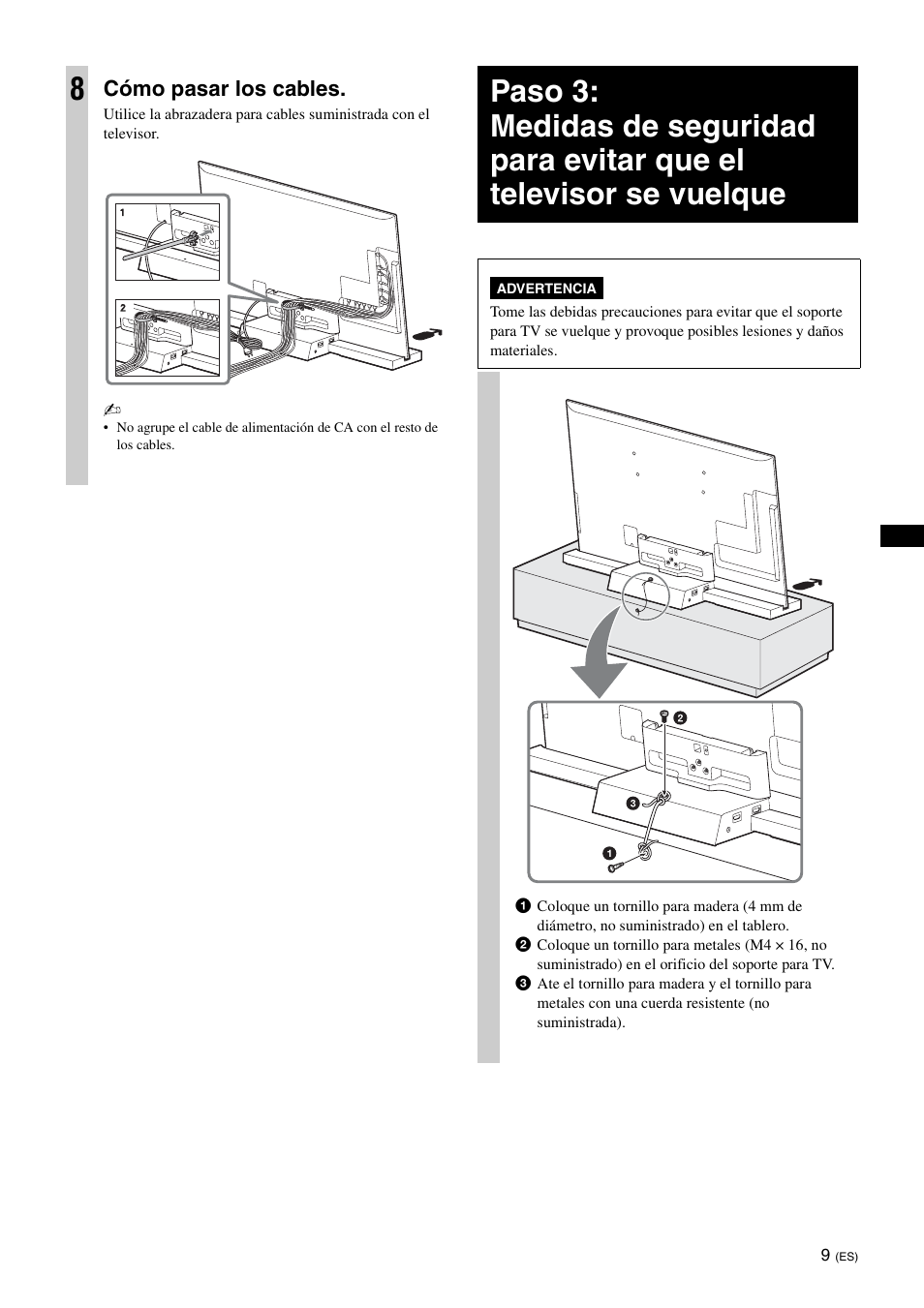 Cómo pasar los cables | Sony SU-B461S User Manual | Page 33 / 255