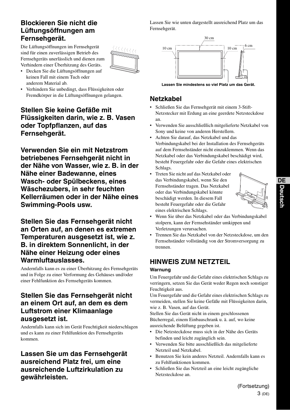 Netzkabel, Hinweis zum netzteil | Sony SU-B461S User Manual | Page 39 / 255