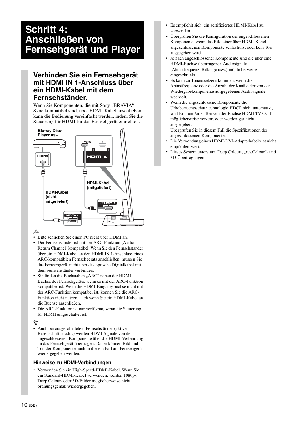 Schritt 4: anschließen von fernsehgerät und player | Sony SU-B461S User Manual | Page 46 / 255