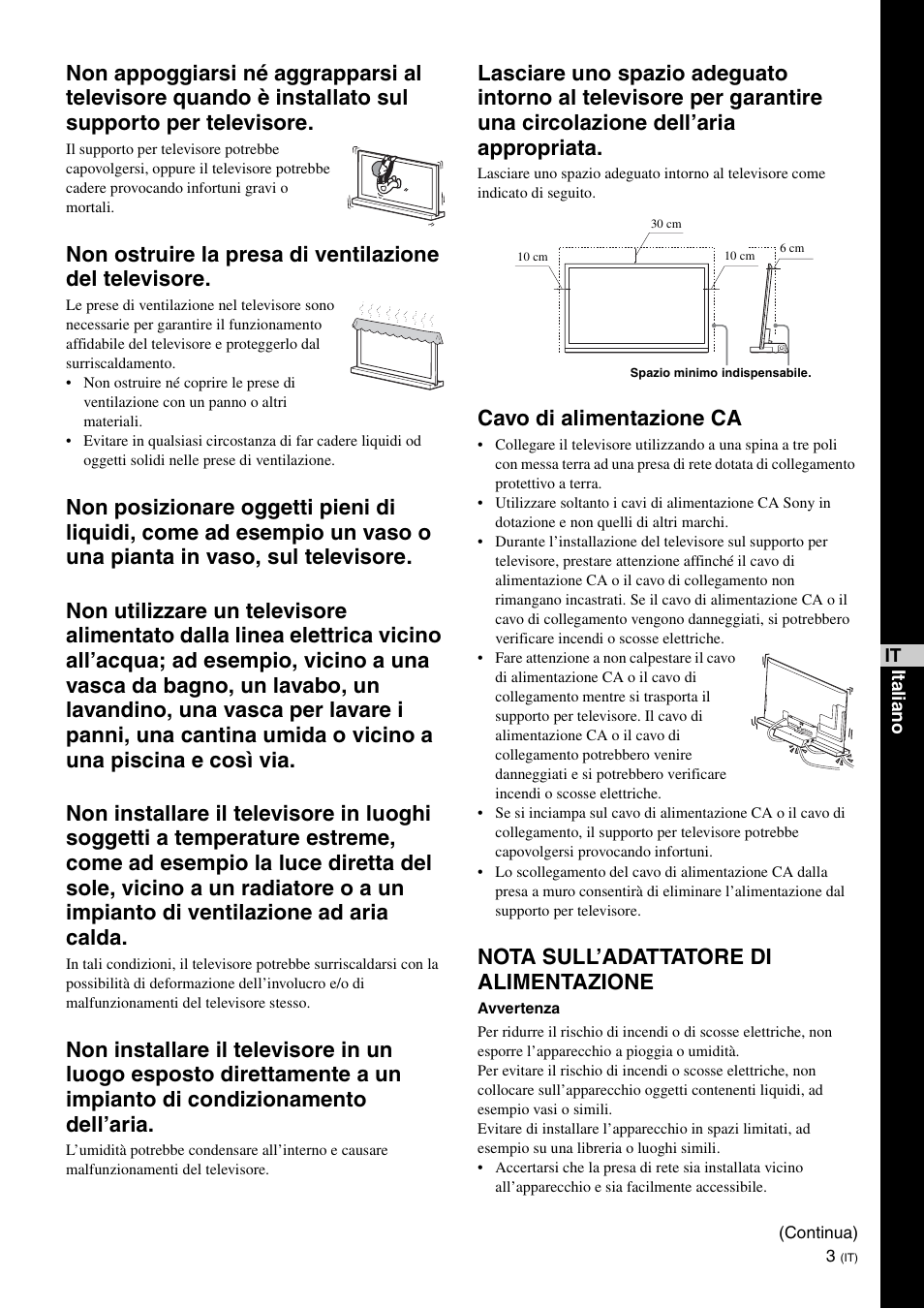 Cavo di alimentazione ca, Nota sull’adattatore di alimentazione | Sony SU-B461S User Manual | Page 63 / 255