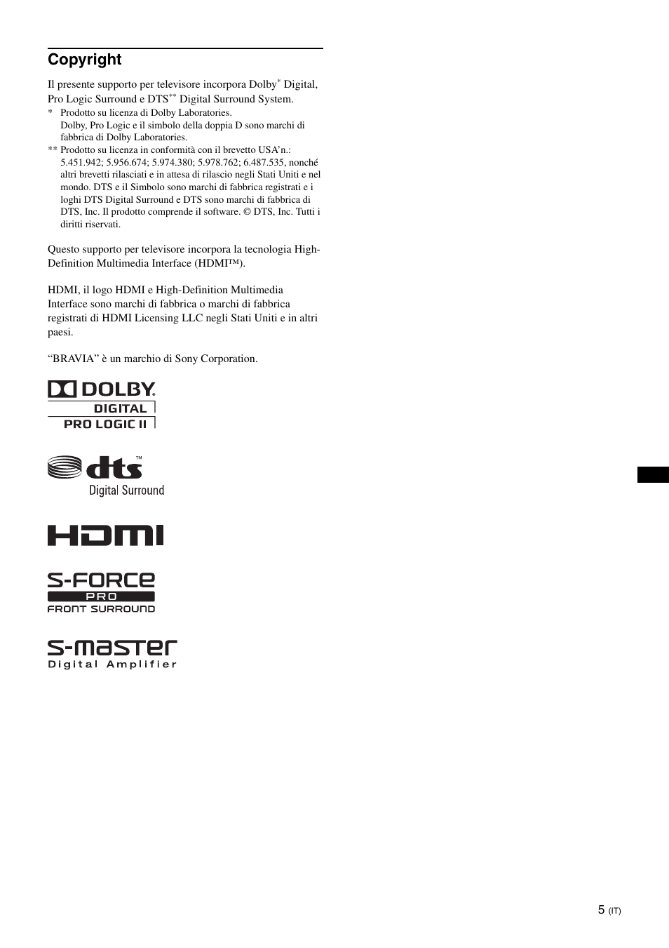 Copyright | Sony SU-B461S User Manual | Page 65 / 255