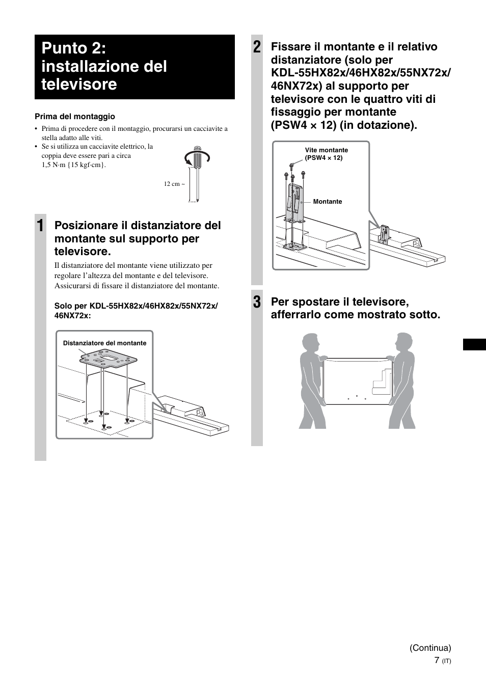 Punto 2: installazione del televisore, Punto 2: installazione del televisore 1 | Sony SU-B461S User Manual | Page 67 / 255