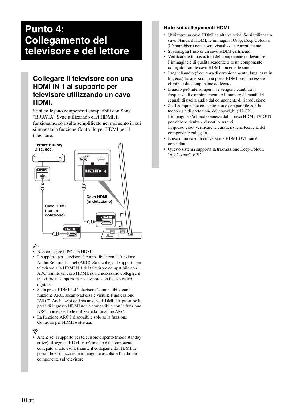 Punto 4: collegamento del televisore e del lettore | Sony SU-B461S User Manual | Page 70 / 255