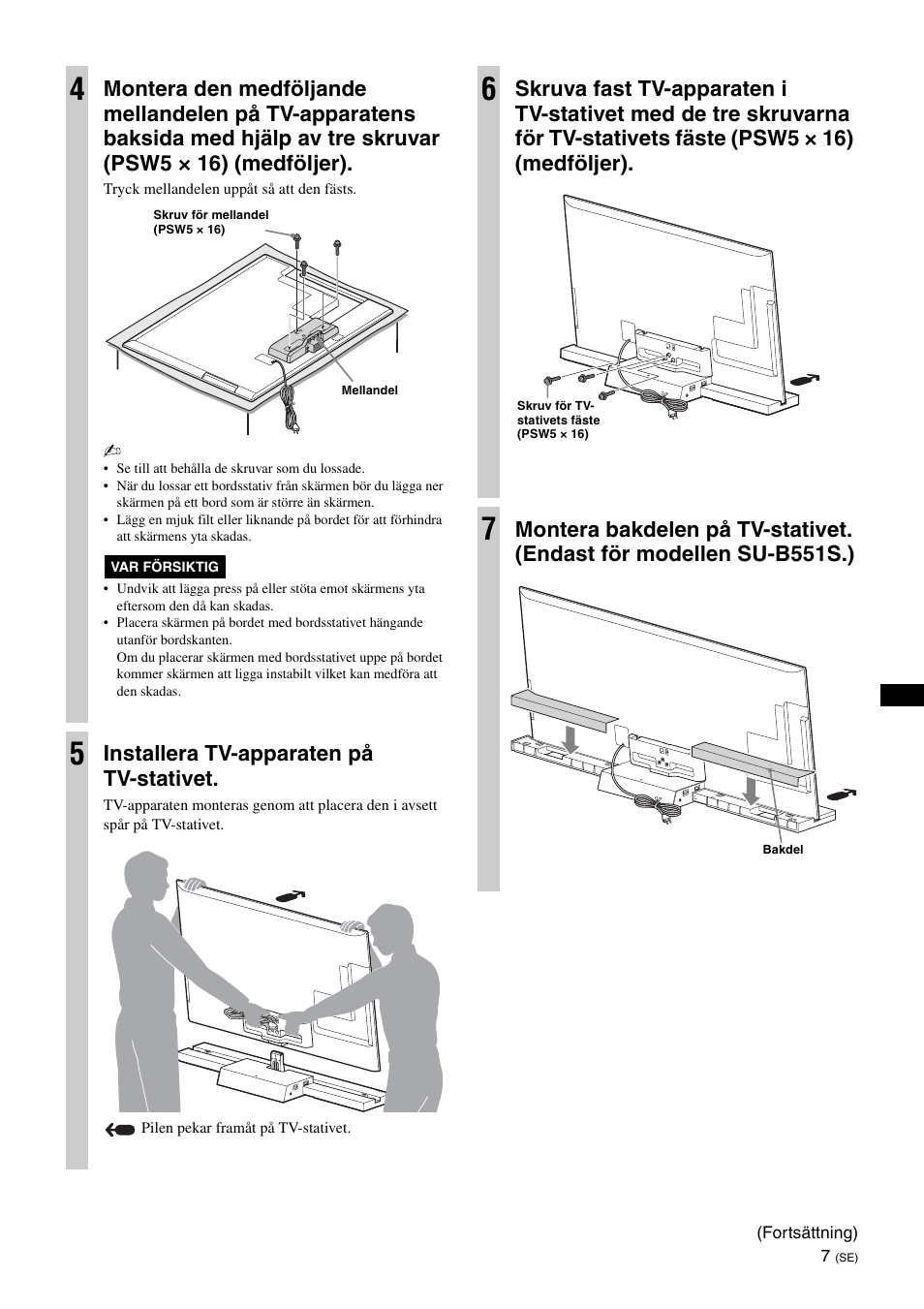 Installera tv-apparaten på tv-stativet | Sony SU-B461S User Manual | Page 79 / 255