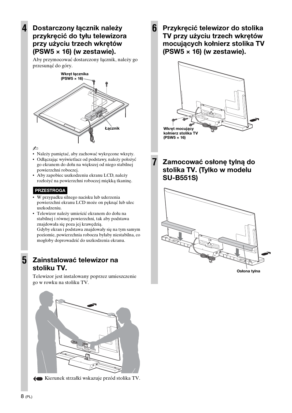 Zainstalować telewizor na stoliku tv | Sony SU-B461S User Manual | Page 92 / 255