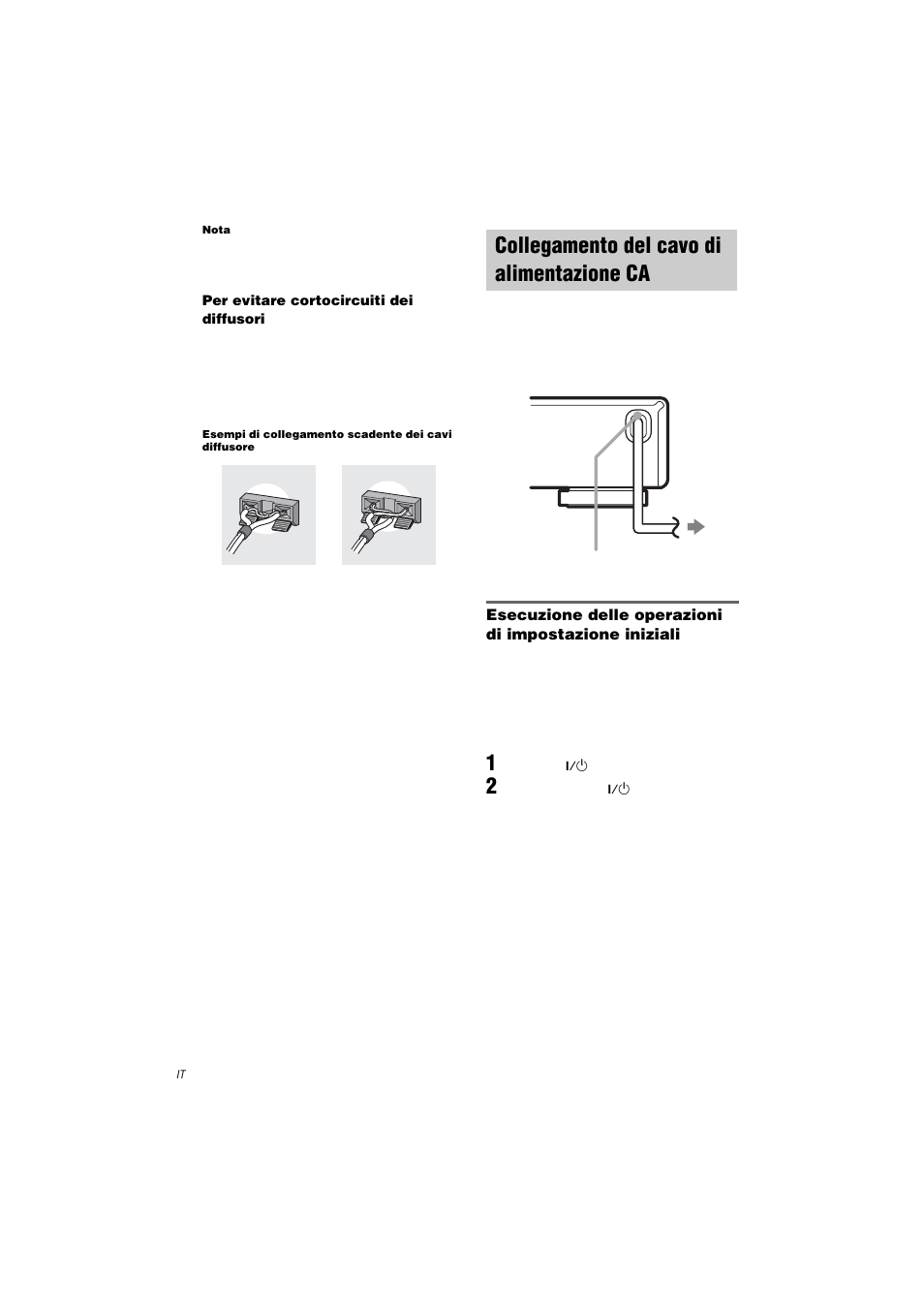 Collegamento del cavo di alimentazione ca, Collegamento del cavo di alimentazione | Sony STR-LV500 User Manual | Page 82 / 108