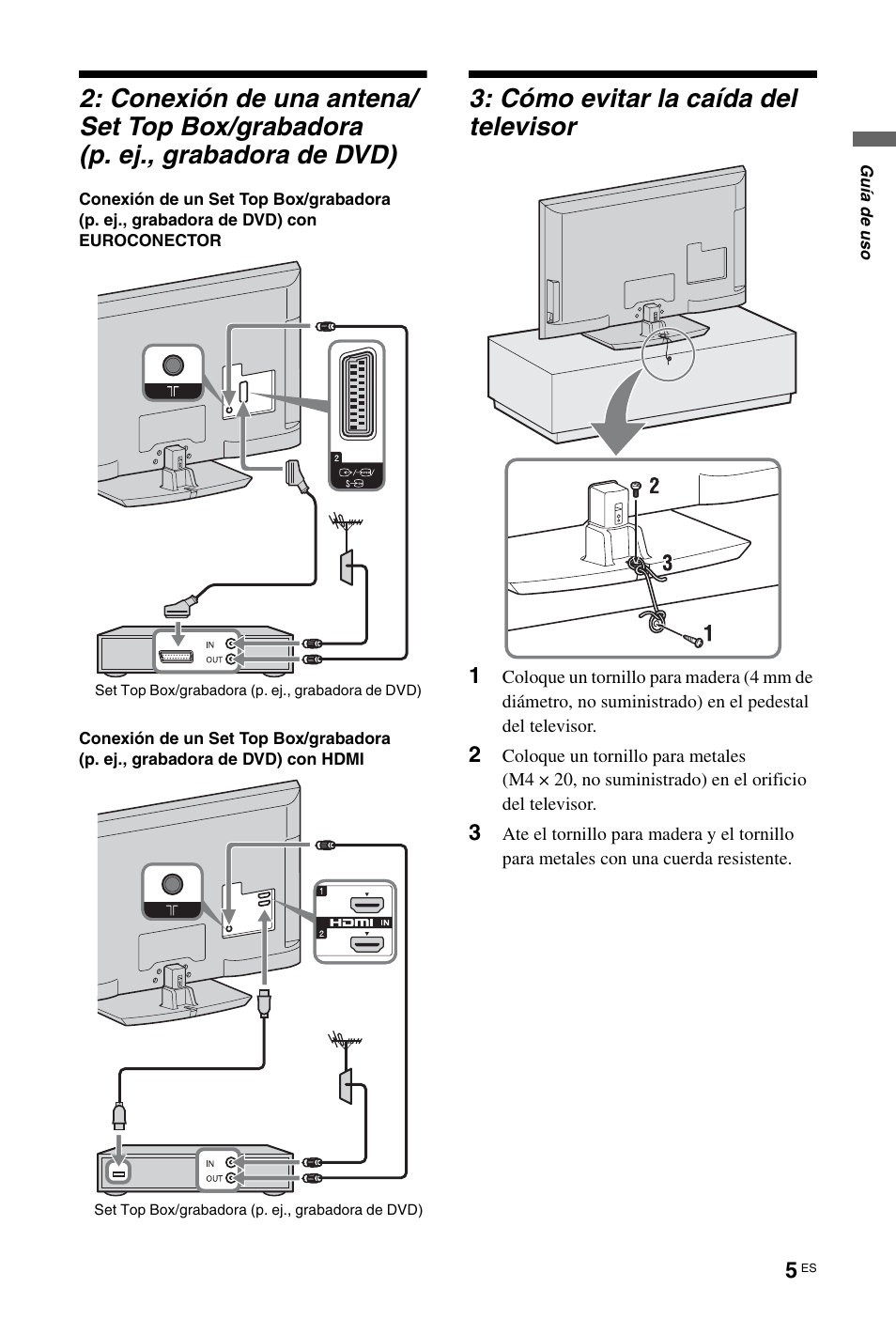 Cómo evitar la caída del televisor | Sony KDL-46Z5500 User Manual | Page 31 / 160