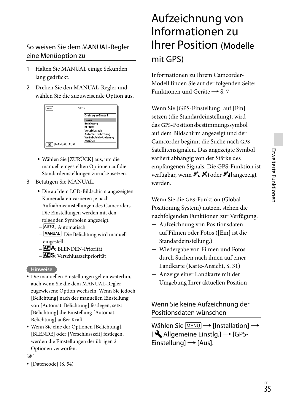 Aufzeichnung von informationen zu ihrer position, Modelle mit gps) | Sony HDR-PJ780VE User Manual | Page 109 / 371