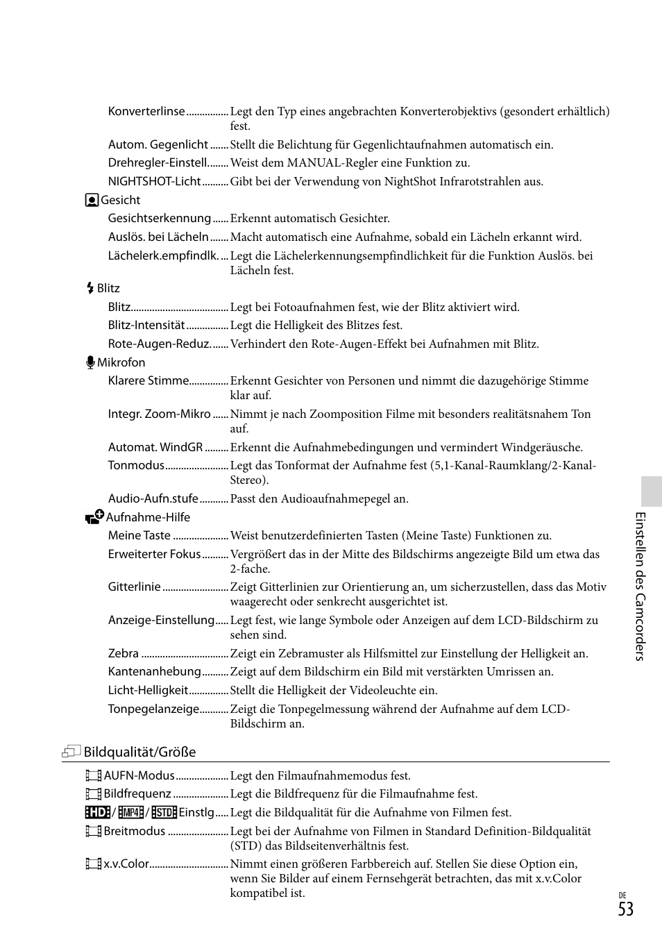 S (53), t, E (53), Den) (53) | Sony HDR-PJ780VE User Manual | Page 127 / 371