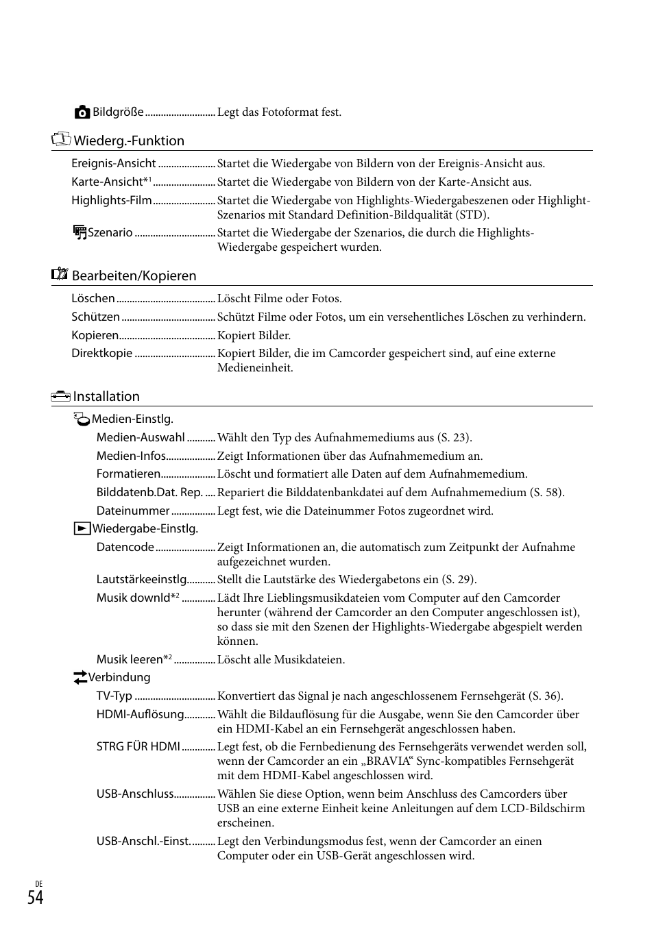 Ode (54), En (s. 54). d | Sony HDR-PJ780VE User Manual | Page 128 / 371