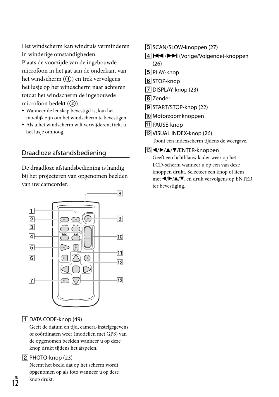 Draadloze afstandsbediening | Sony HDR-PJ780VE User Manual | Page 162 / 371