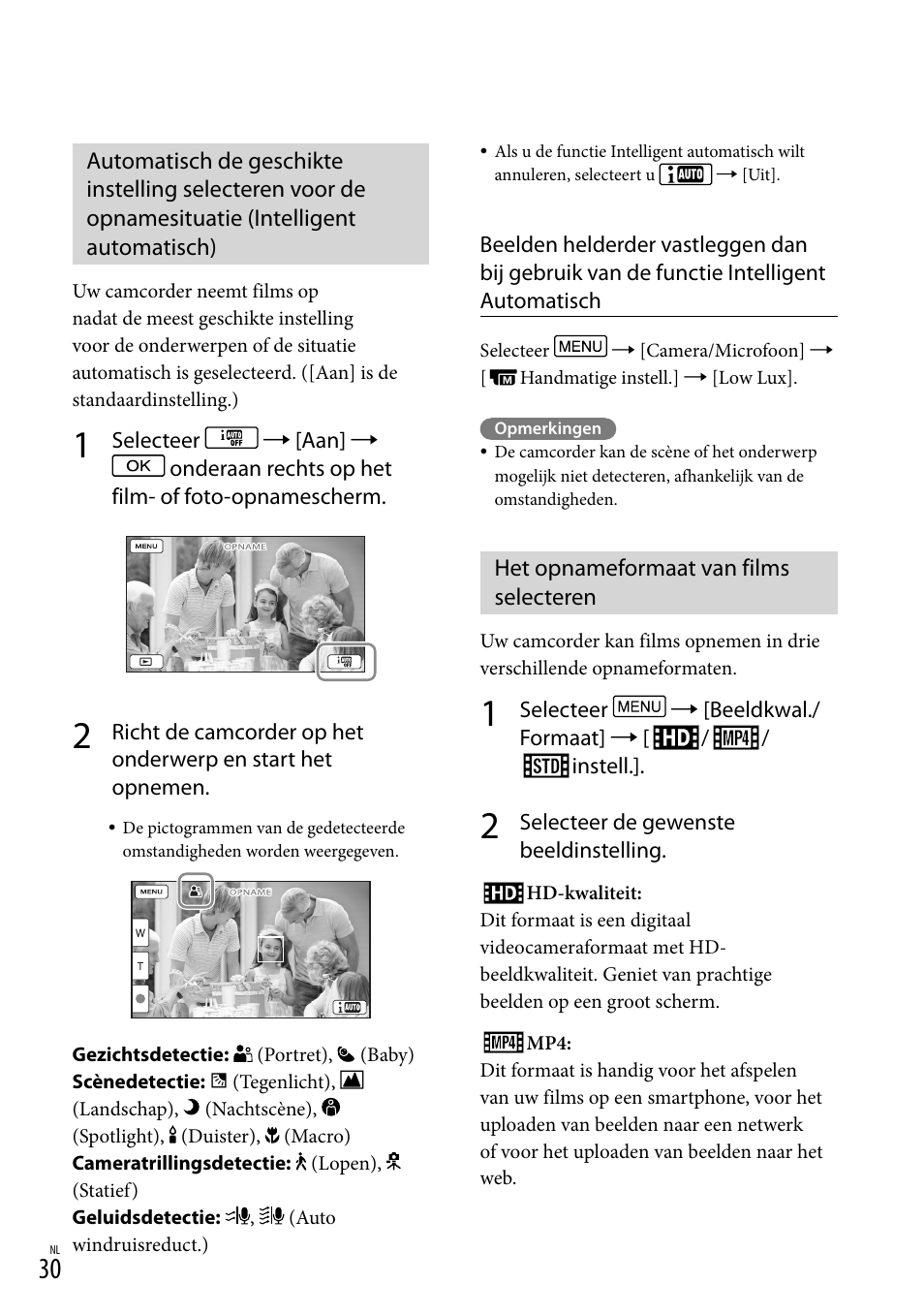 Het opnameformaat van films selecteren, H (30), P (30) | Sony HDR-PJ780VE User Manual | Page 180 / 371