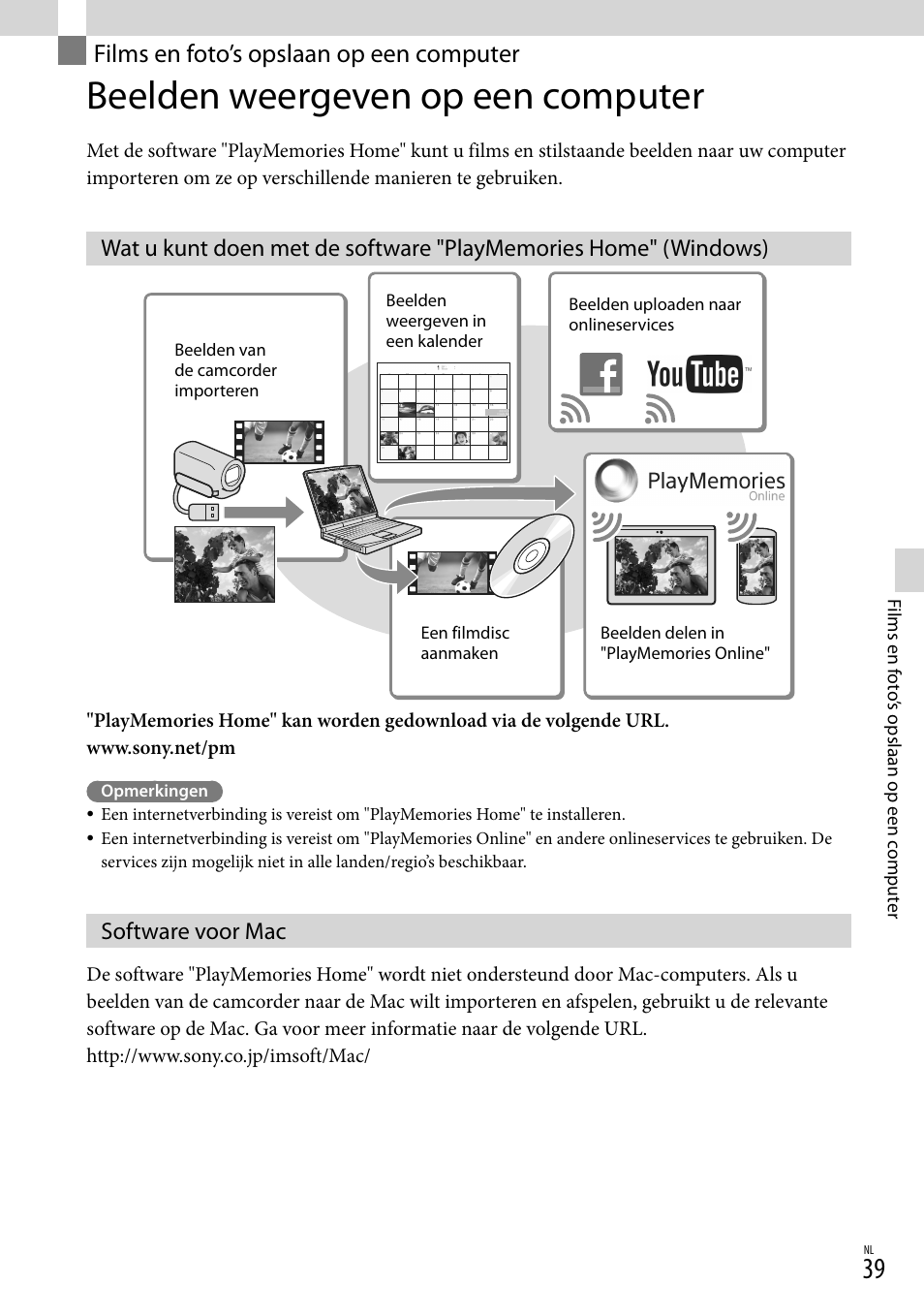 Films en foto’s opslaan op een computer, Beelden weergeven op een computer, Software voor mac | Sony HDR-PJ780VE User Manual | Page 189 / 371