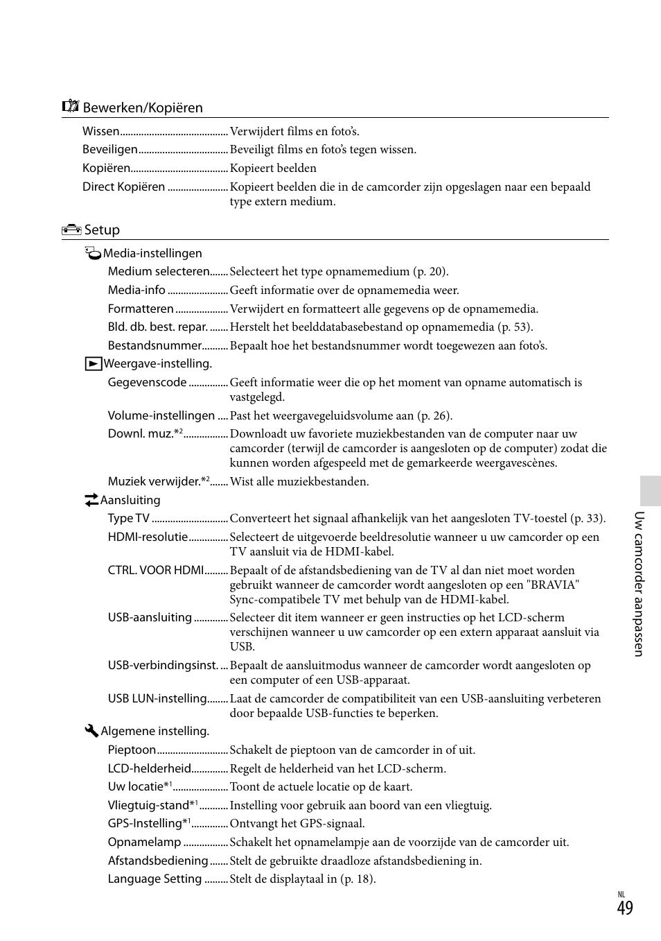 Opnamelampje (49), Nop (49), 49), w | Sony HDR-PJ780VE User Manual | Page 199 / 371