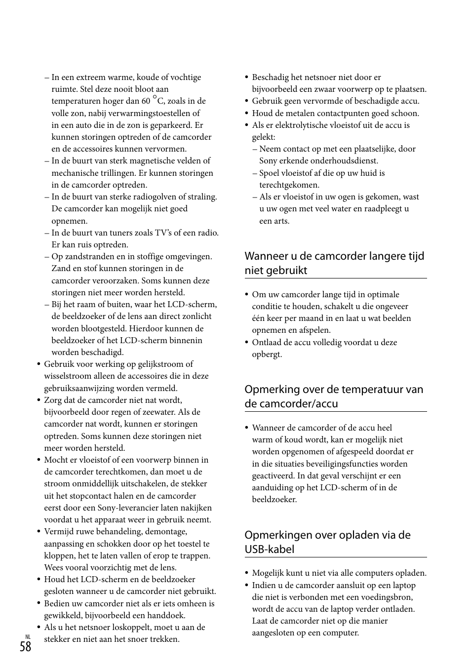 Wanneer u de camcorder langere tijd niet gebruikt, Opmerkingen over opladen via de usb-kabel | Sony HDR-PJ780VE User Manual | Page 208 / 371