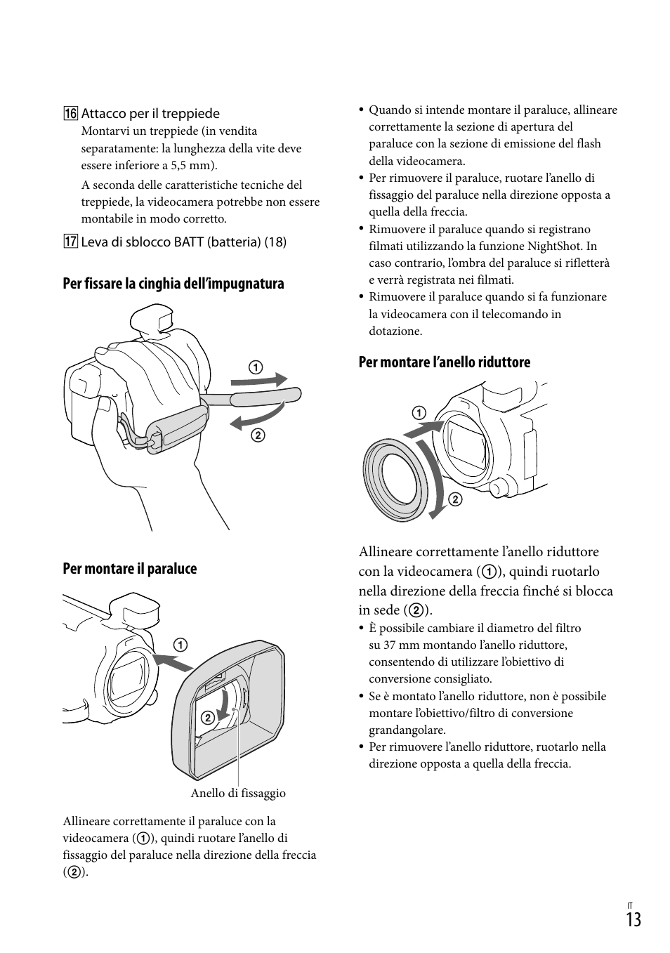 Per montare l’anello riduttore | Sony HDR-PJ780VE User Manual | Page 235 / 371