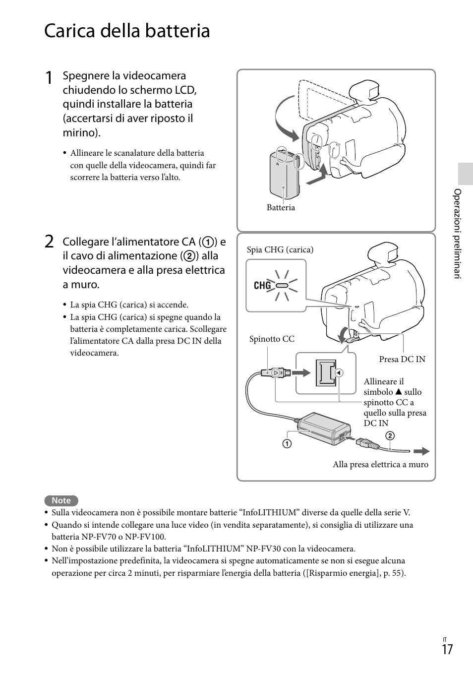 Carica della batteria, Ia (17), Esa dc in (17) | Ica) (17) | Sony HDR-PJ780VE User Manual | Page 239 / 371