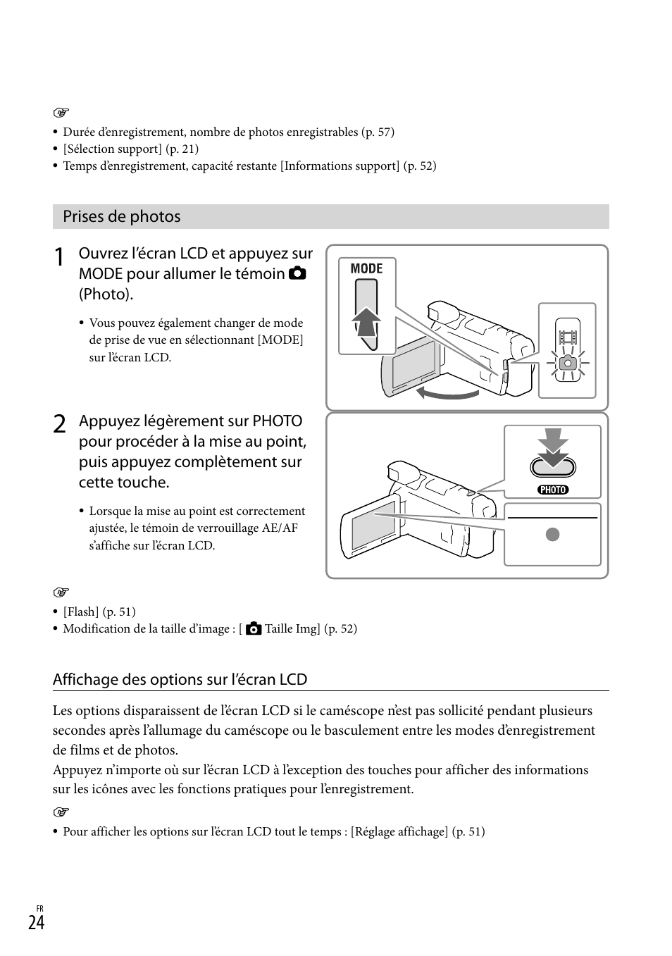 Prises de photos, O (24), Y (24) | Sony HDR-PJ780VE User Manual | Page 24 / 371