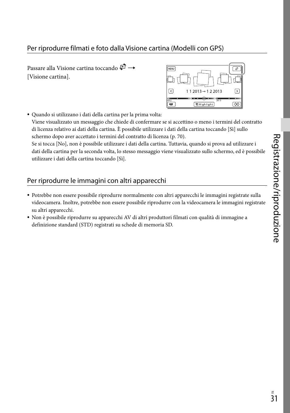 Reg istr azione/r ipr oduzione | Sony HDR-PJ780VE User Manual | Page 253 / 371
