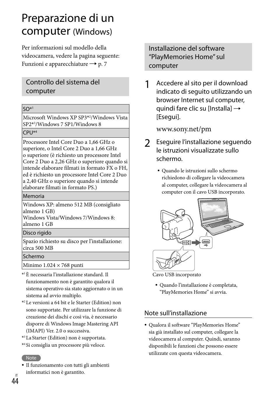 Preparazione di un computer (windows), Controllo del sistema del computer, Preparazione di un computer | Windows), Esegui | Sony HDR-PJ780VE User Manual | Page 266 / 371