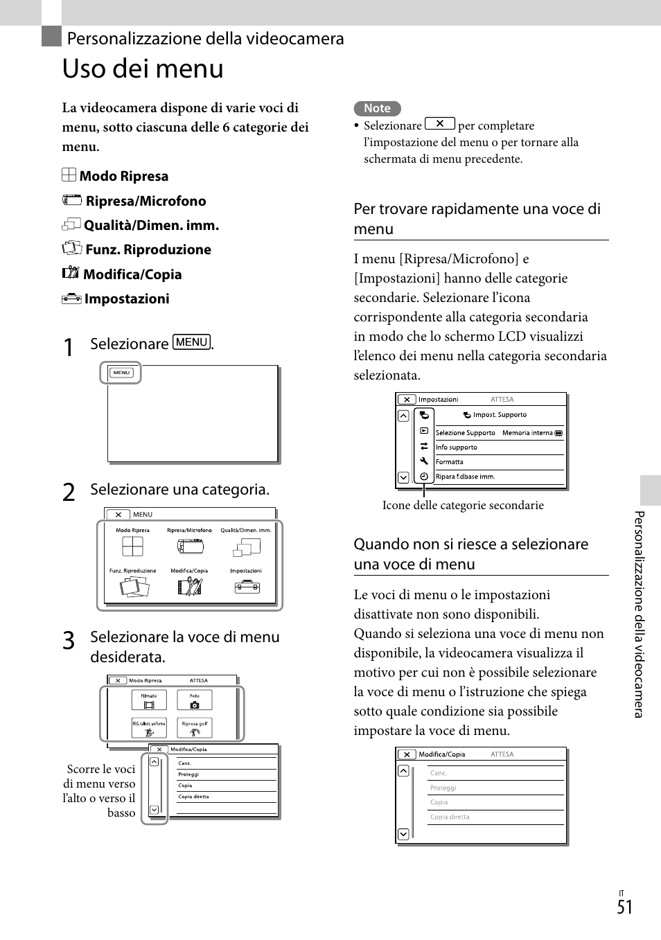 Personalizzazione della videocamera, Uso dei menu, O menu (51) | Sony HDR-PJ780VE User Manual | Page 273 / 371