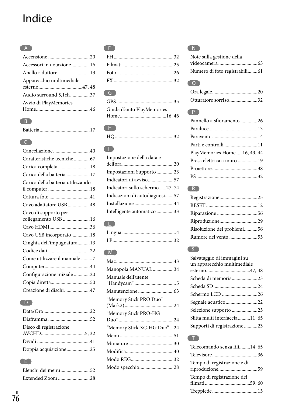 Indice | Sony HDR-PJ780VE User Manual | Page 298 / 371