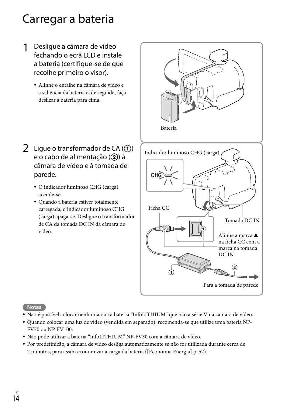 Carregar a bateria, Ia (14), Omada dc in (14) | Ga) (14) | Sony HDR-PJ780VE User Manual | Page 312 / 371