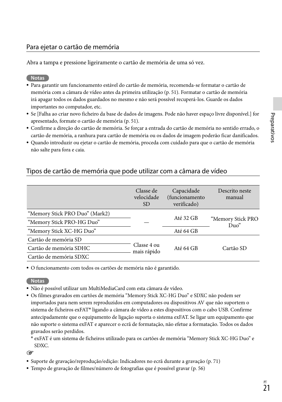 Para ejetar o cartão de memória | Sony HDR-PJ780VE User Manual | Page 319 / 371