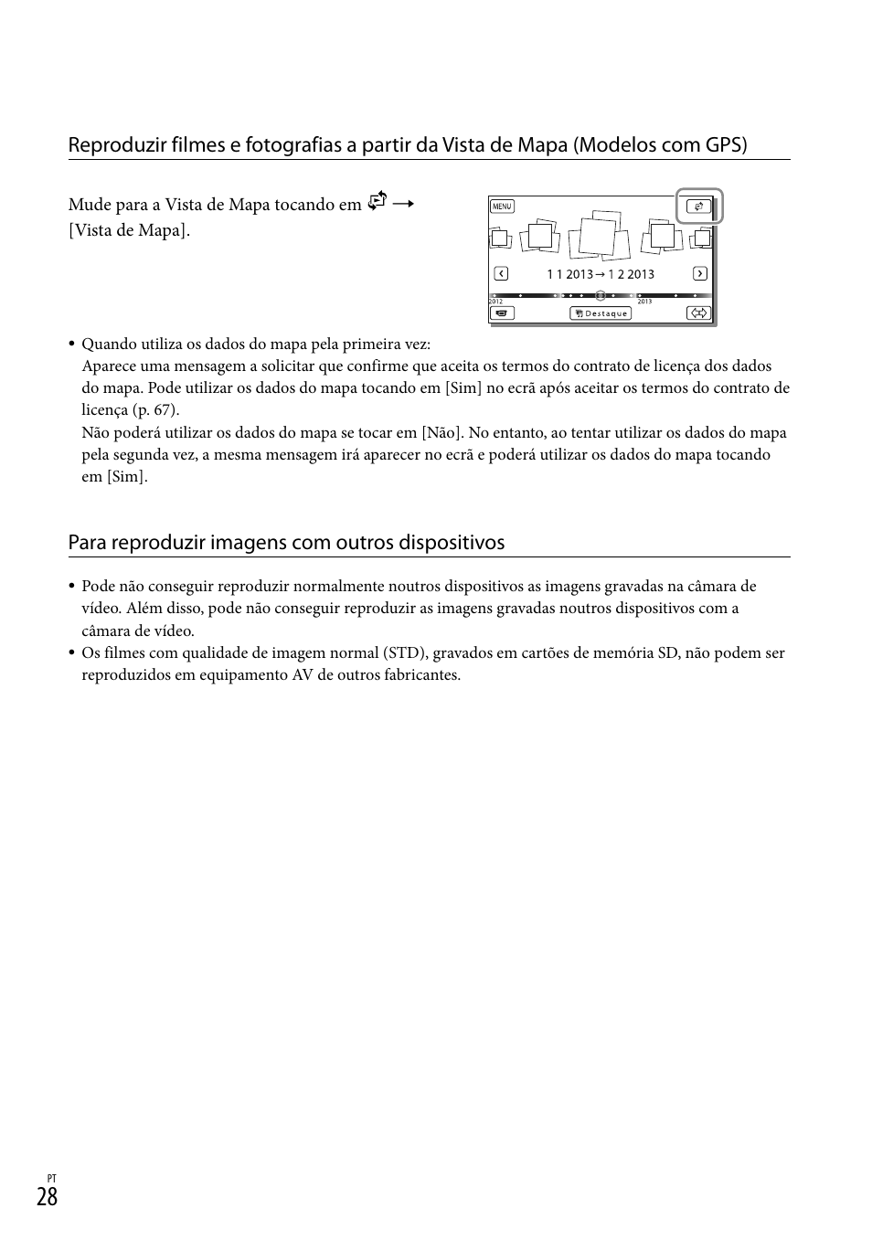 Para reproduzir imagens com outros dispositivos | Sony HDR-PJ780VE User Manual | Page 326 / 371
