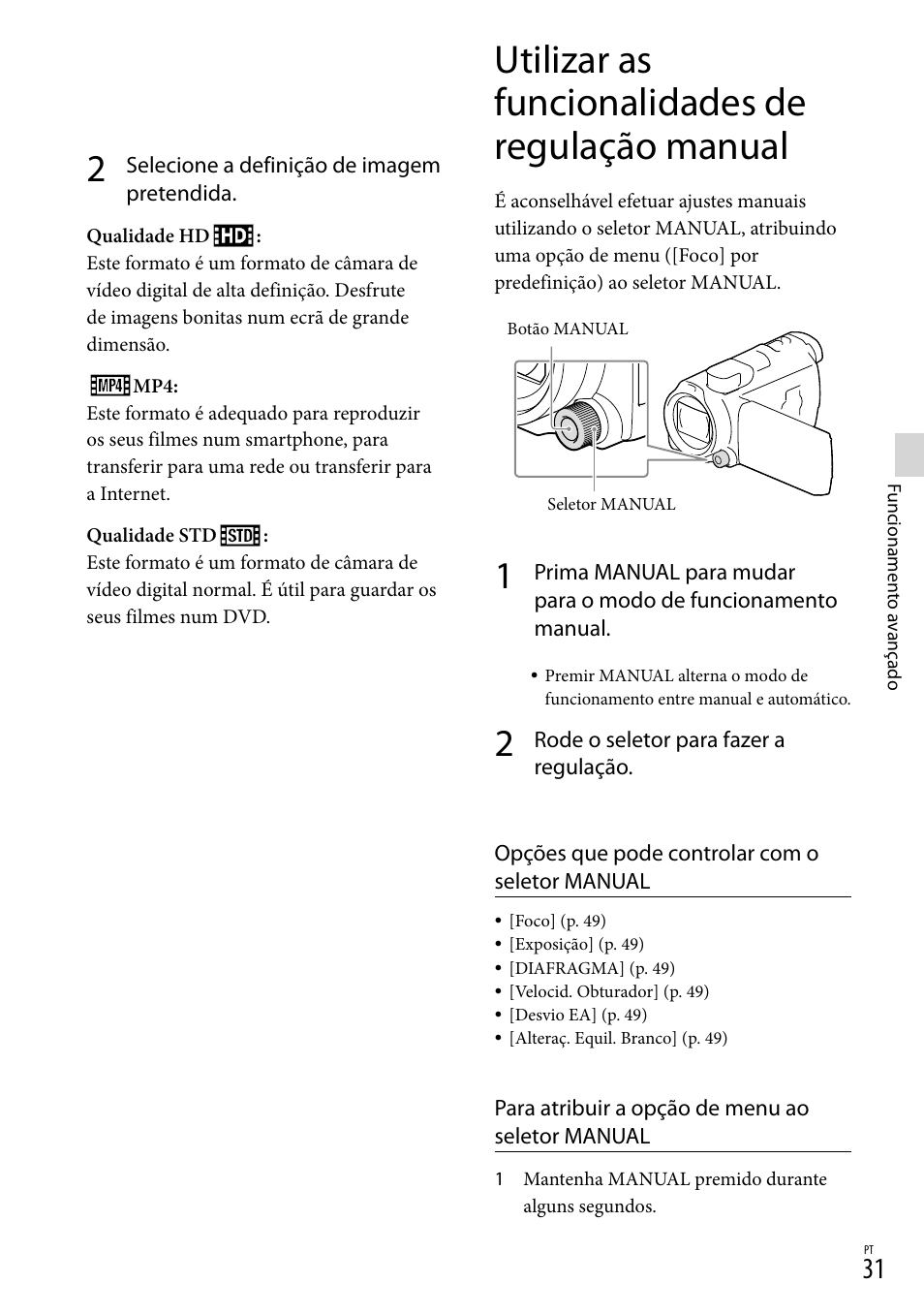 Utilizar as funcionalidades de regulação manual, Al (31) | Sony HDR-PJ780VE User Manual | Page 329 / 371