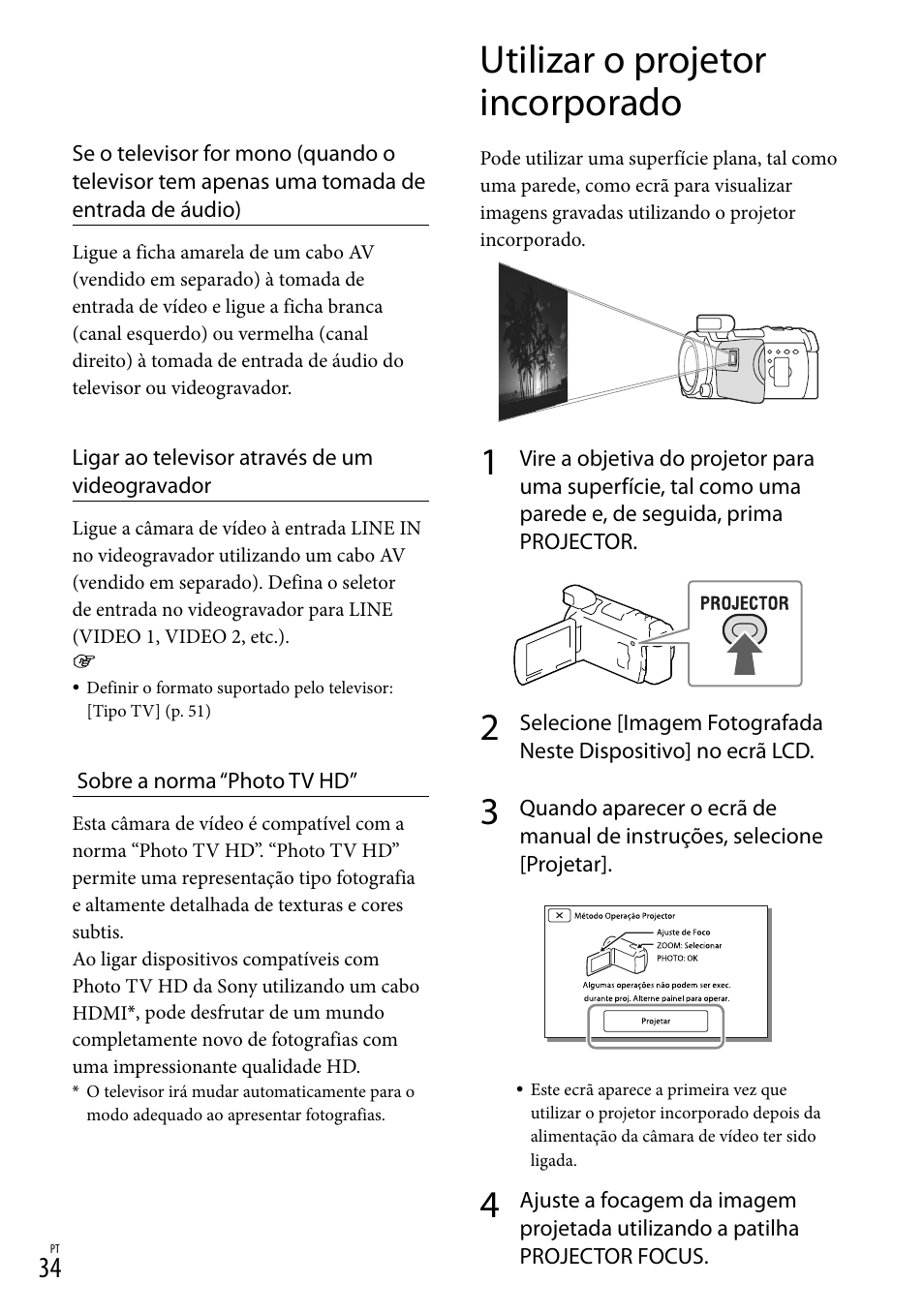 Utilizar o projetor incorporado, Or focus (34), Or (34) | Sony HDR-PJ780VE User Manual | Page 332 / 371