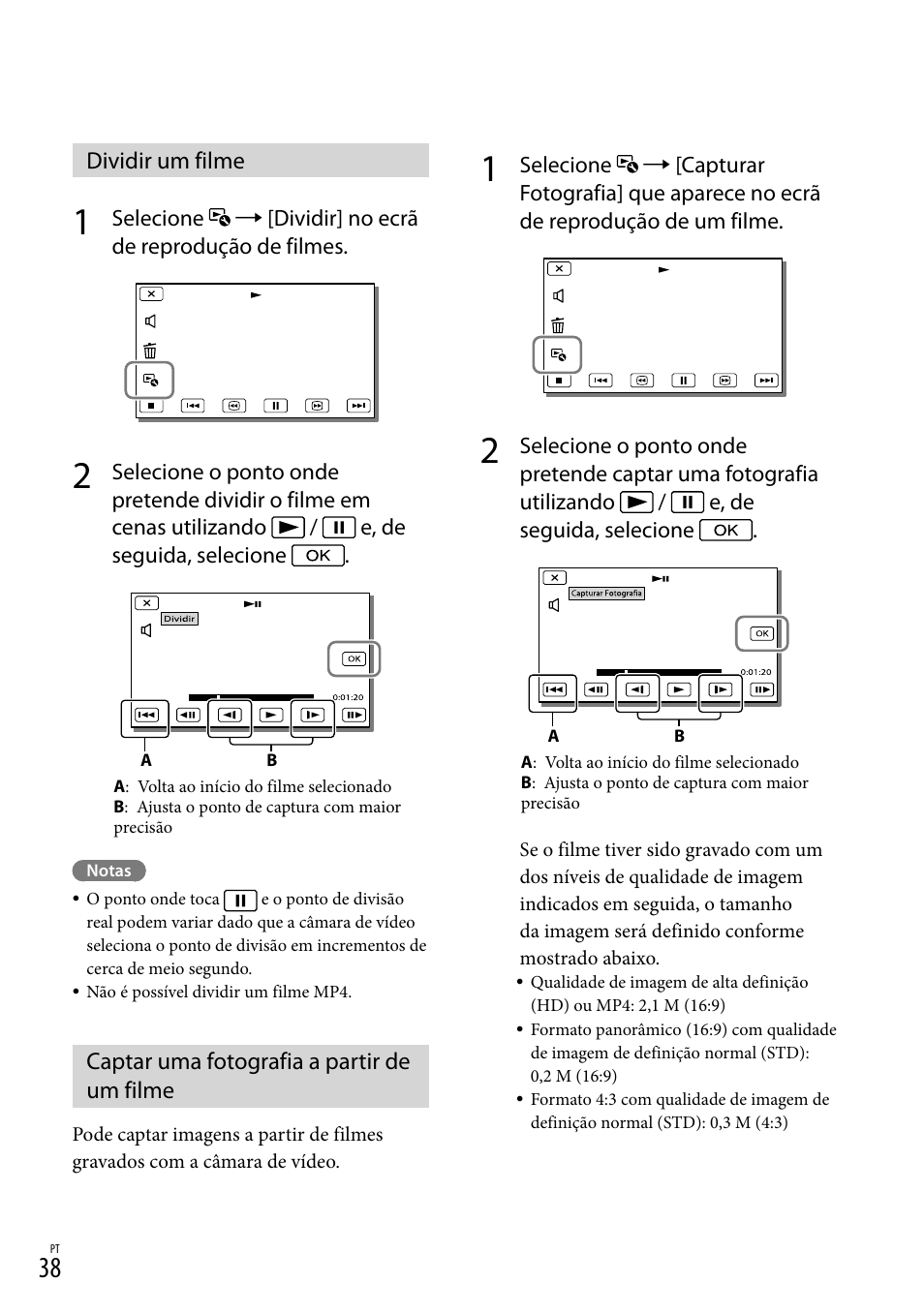 Dividir um filme, Captar uma fotografia a partir de um filme | Sony HDR-PJ780VE User Manual | Page 336 / 371