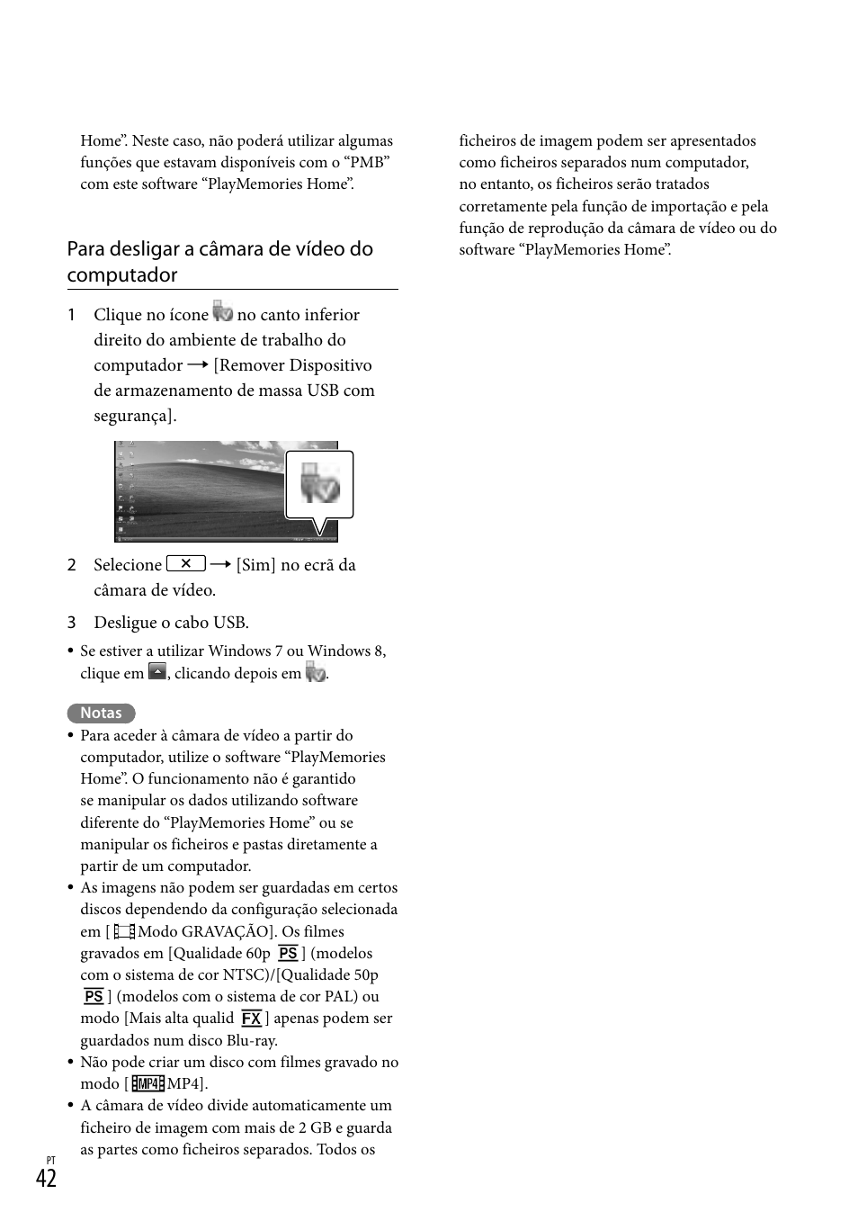 Para desligar a câmara de vídeo do computador | Sony HDR-PJ780VE User Manual | Page 340 / 371