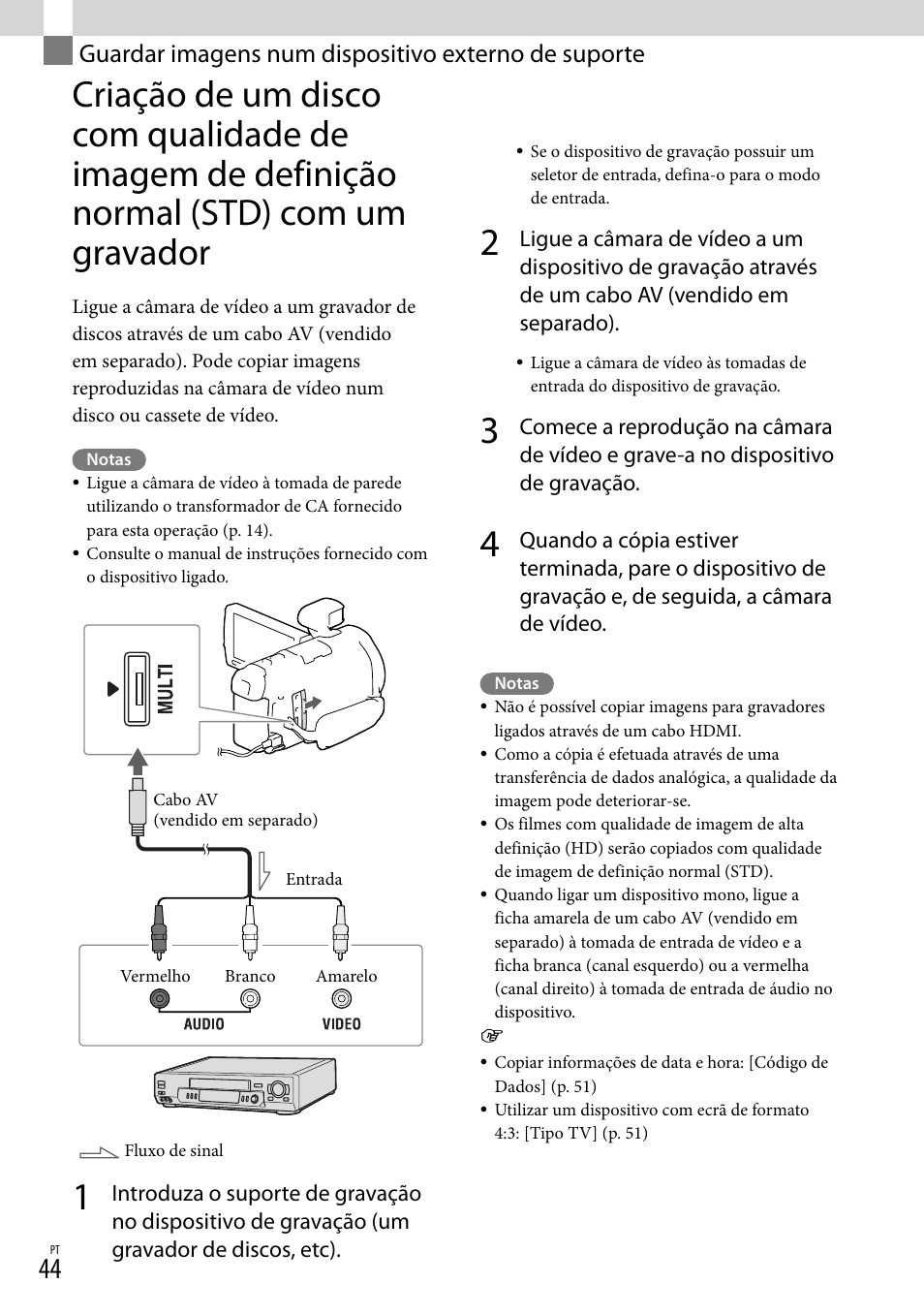 Guardar imagens num dispositivo externo de suporte, Com um gravador | Sony HDR-PJ780VE User Manual | Page 342 / 371