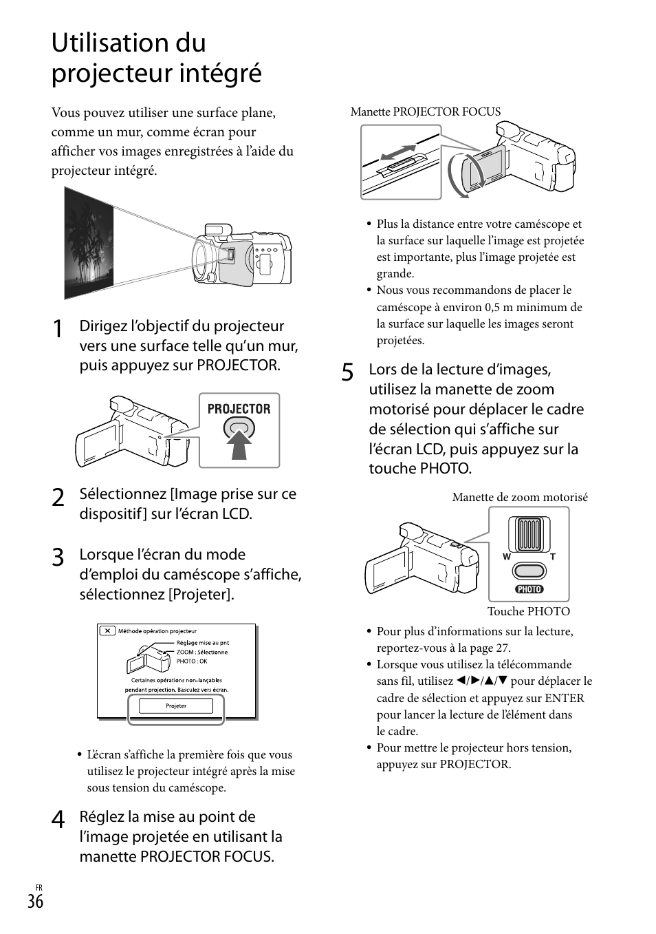 Utilisation du projecteur intégré, Or focus (36), Eur (36) | Or (36) | Sony HDR-PJ780VE User Manual | Page 36 / 371