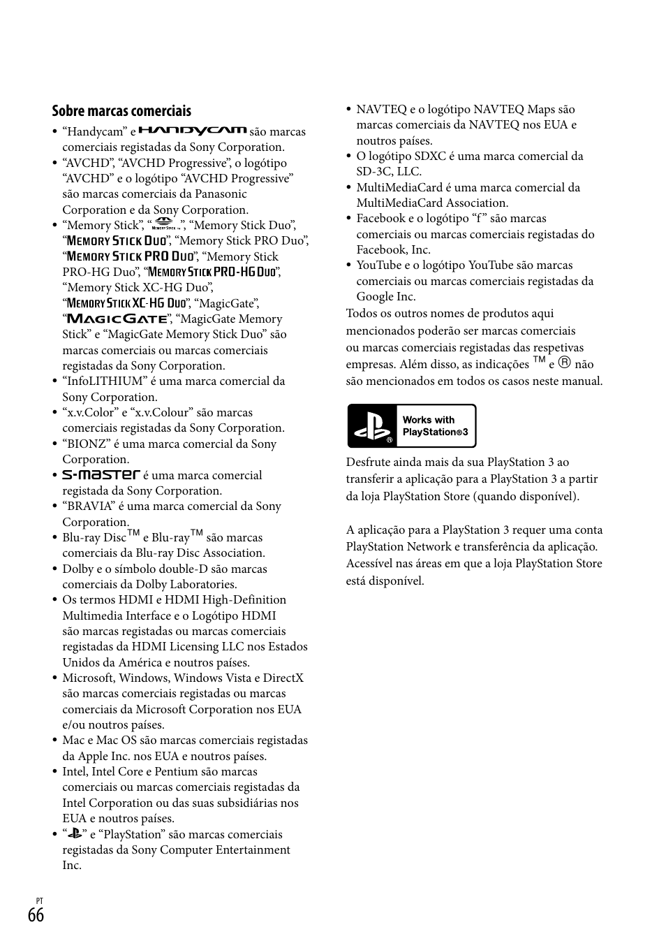 Sobre marcas comerciais | Sony HDR-PJ780VE User Manual | Page 364 / 371