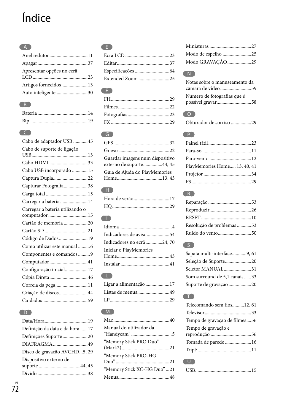 Índice | Sony HDR-PJ780VE User Manual | Page 370 / 371