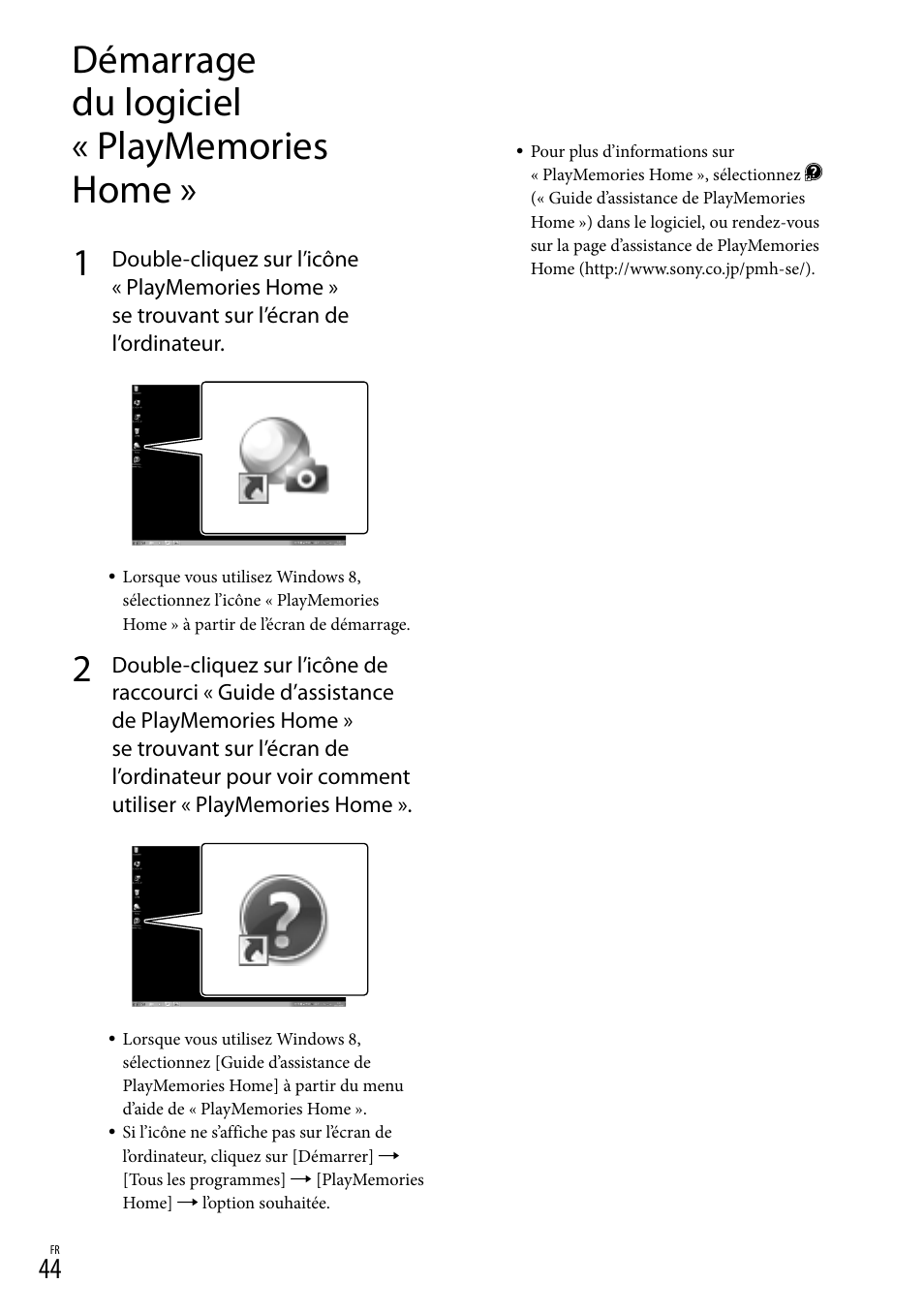 Démarrage du logiciel « playmemories home | Sony HDR-PJ780VE User Manual | Page 44 / 371