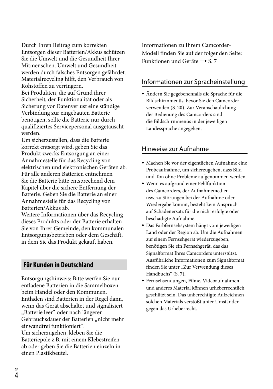 Für kunden in deutschland | Sony HDR-PJ780VE User Manual | Page 78 / 371