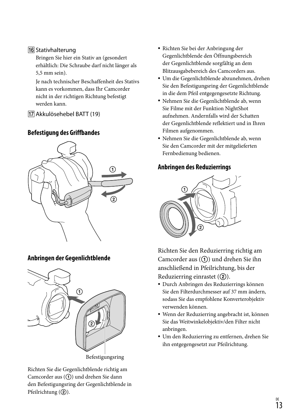 Anbringen des reduzierrings | Sony HDR-PJ780VE User Manual | Page 87 / 371